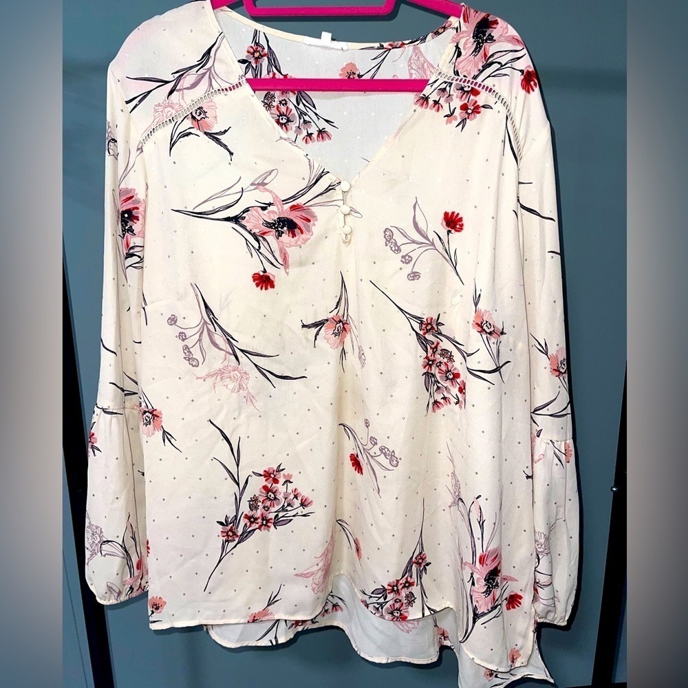 Maurice’s Women’s Pink Botanical Peasant Pullover Blouse